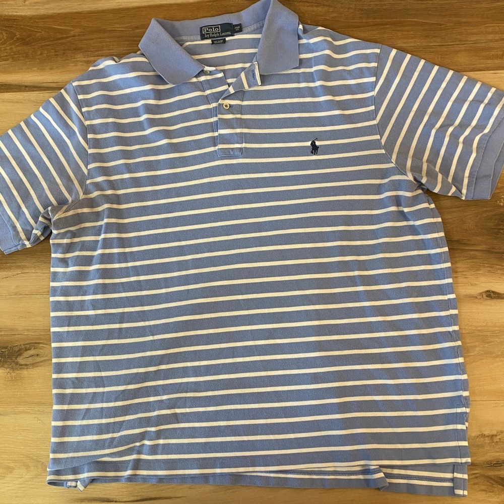 Polo Ralph Lauren Shirt 2XB BIG Mens Blue Striped Polo Shirt Classic Fit Cotton